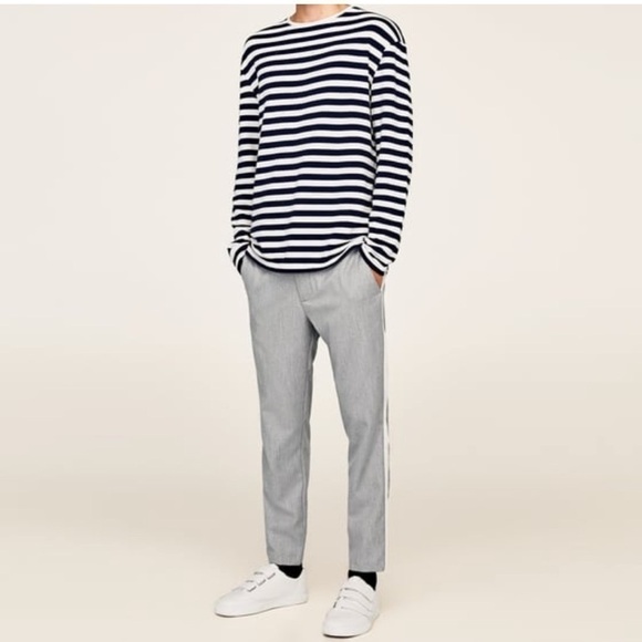 Zara Man Gray Skinny Pants with side stripe - Picture 1 of 12